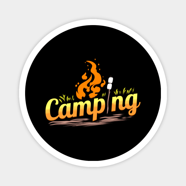 Camping with campfire and marshmallows camping Magnet by SinBle